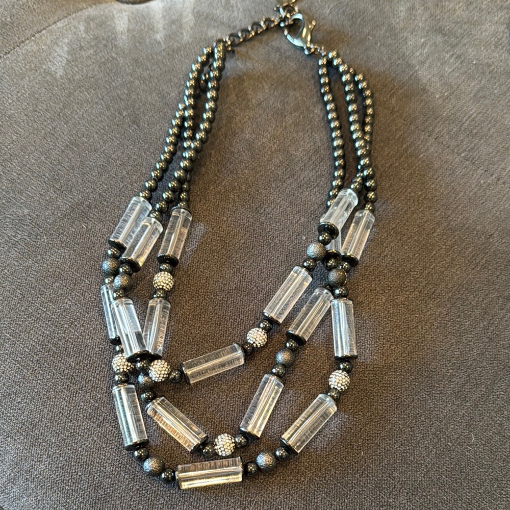 Chico's Black and Silver Multi-Strand Necklace with Beaded Elegance